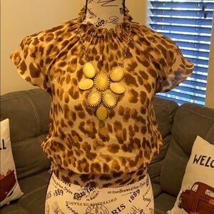 Express 🐆 leopard smocked neck top Size XXS